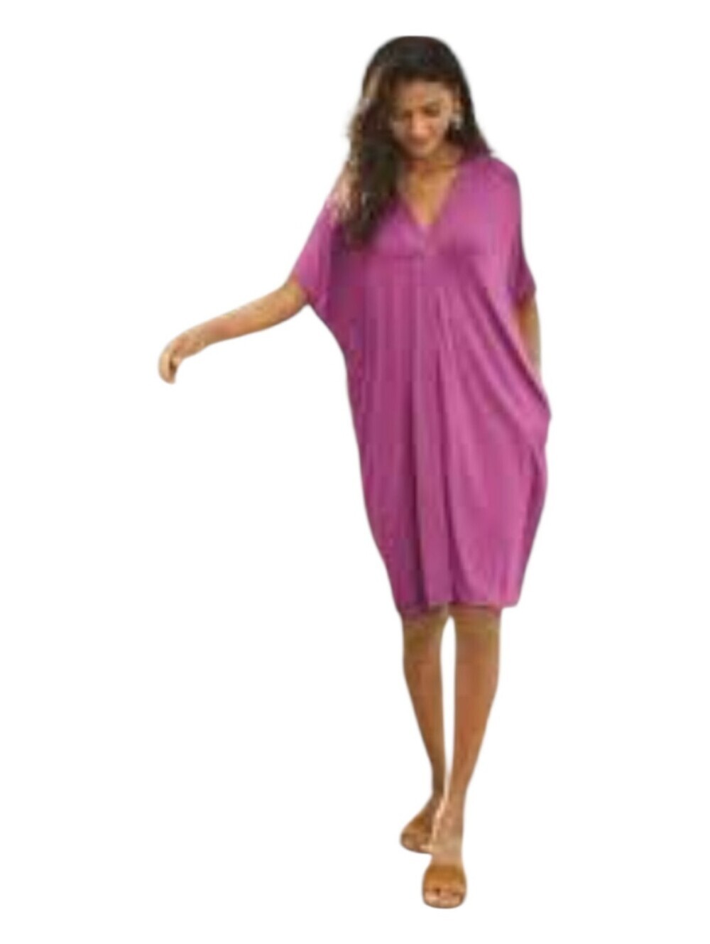 Peruvian Connection Womens Raspberry Magenta Caftan Short Thebes Dress M/L